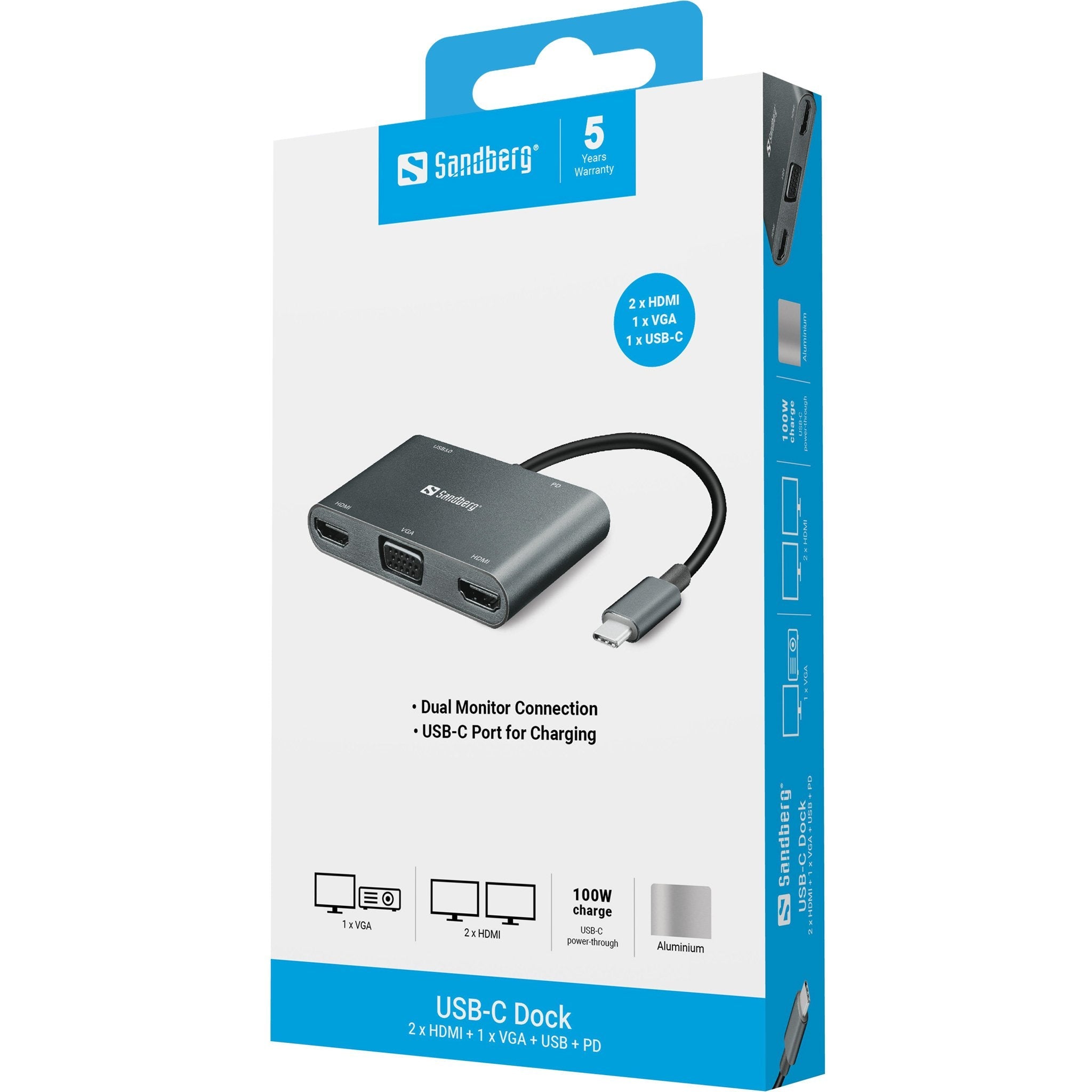 Usb-C Dock 2xhdmi+1xvga+Usb+Pd