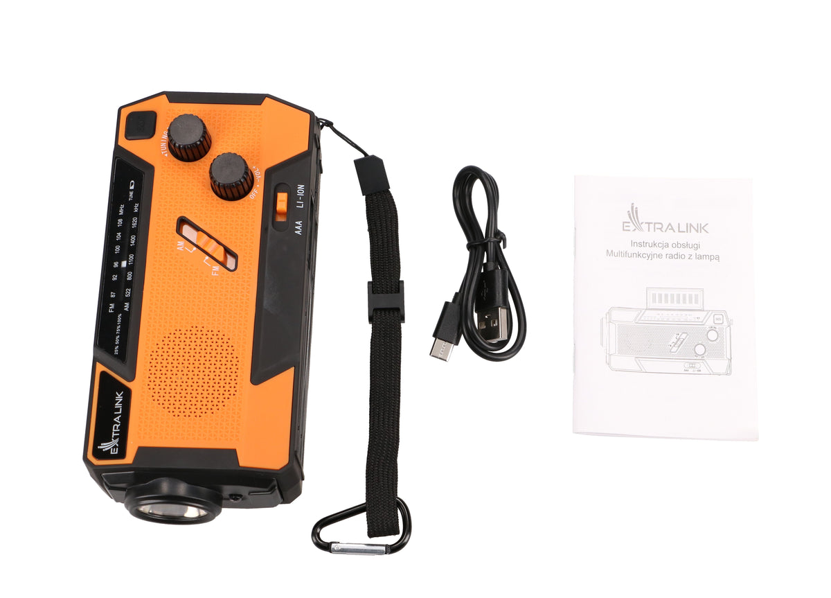 Extralink Radio Awaryjne Solarne Z Korbka Dynamo Powerbank 4000mah Z Latarka Sos Sr-4000