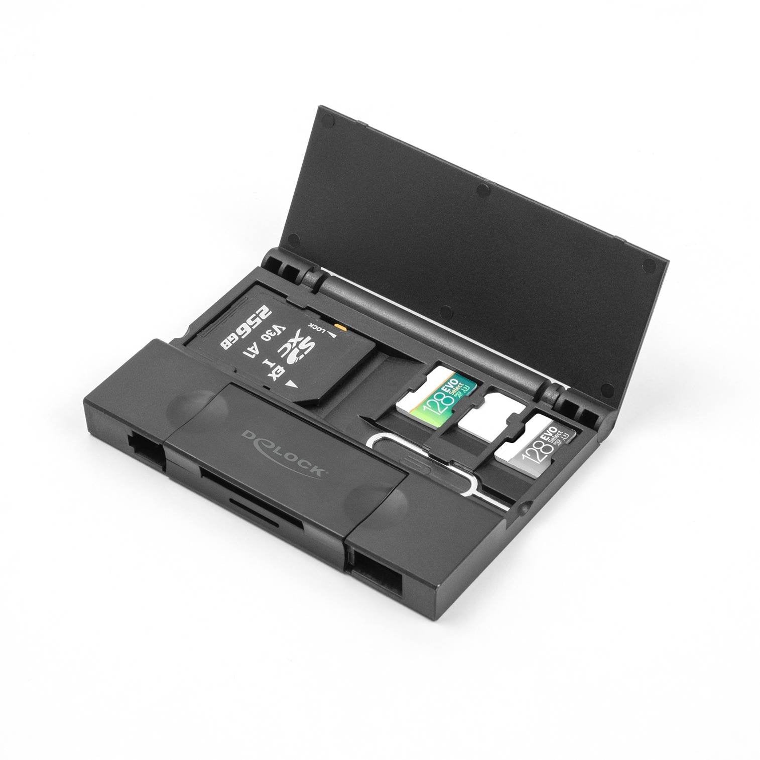 Delock Card Reader Usb 5 Gbps Usb Type-C   Typ-A Für Sd Und Micro Sd Speicherkarten Mit Praktischem Speicherkarten Etui - Schwarz
