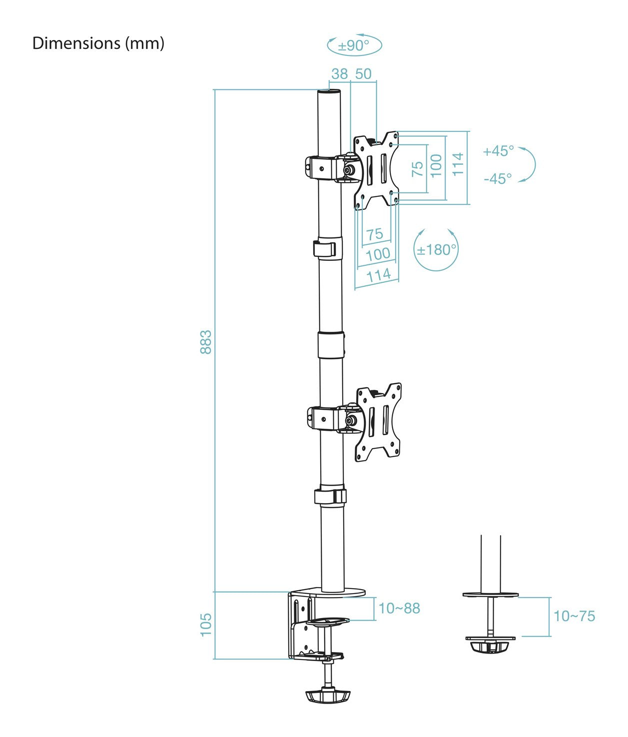 Soporte Mesa Pant. Gira Incli 2 Brazos 13-32 Verti