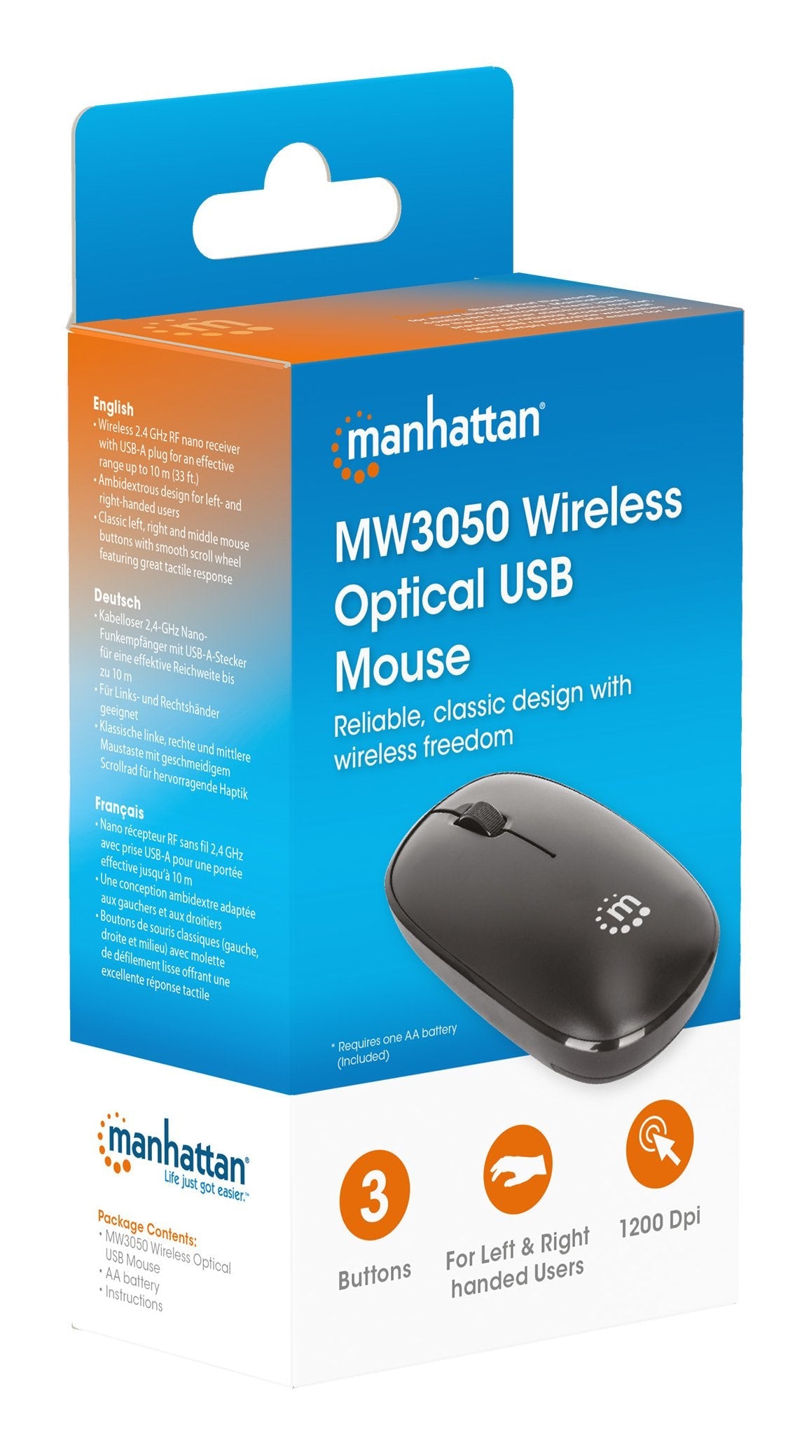 Manhattan Mw3050 Ratón Universal Ambidextro Óptico 1200 Dpi