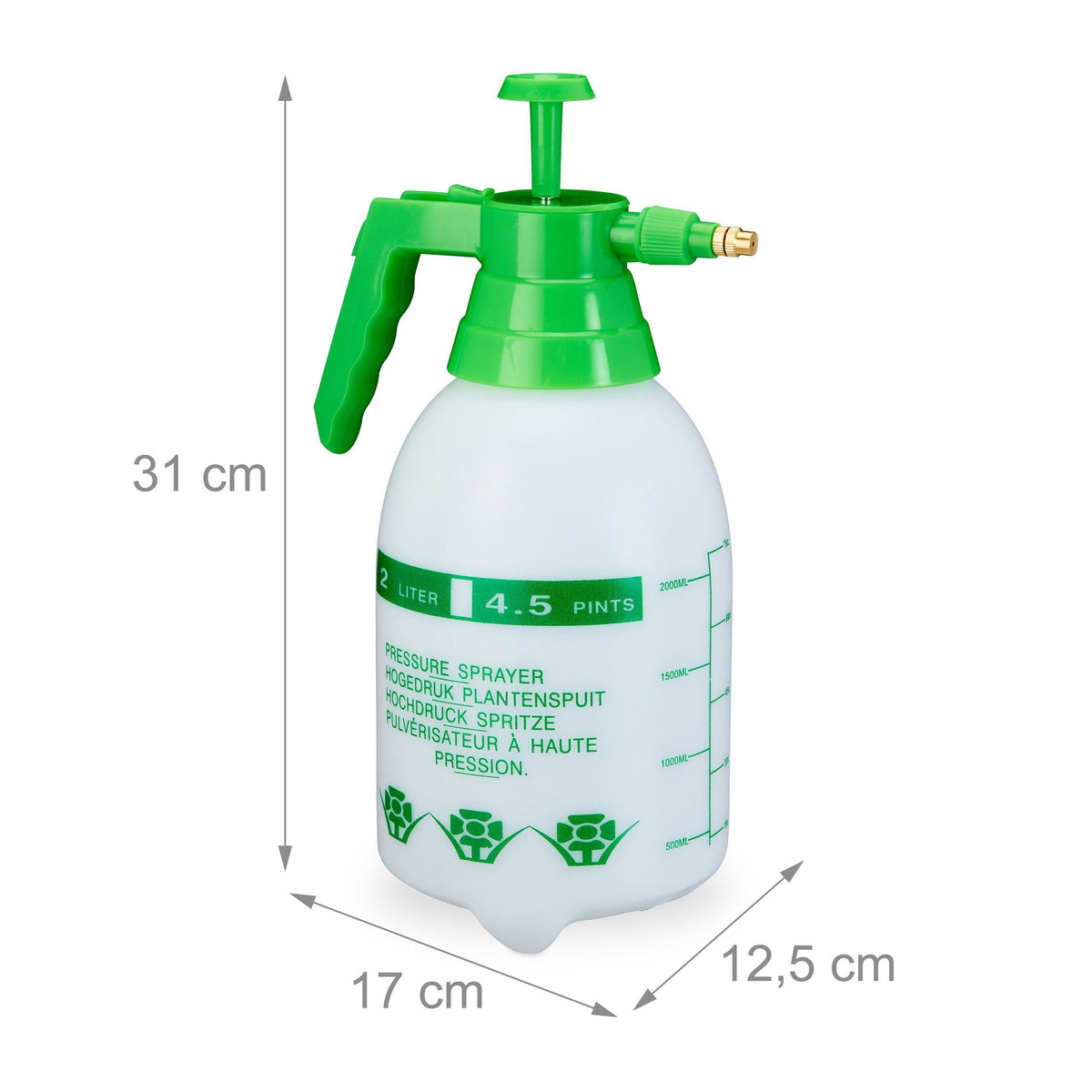 Relaxdays Pumpsprühflasche, 2 L Blanco, Verde
