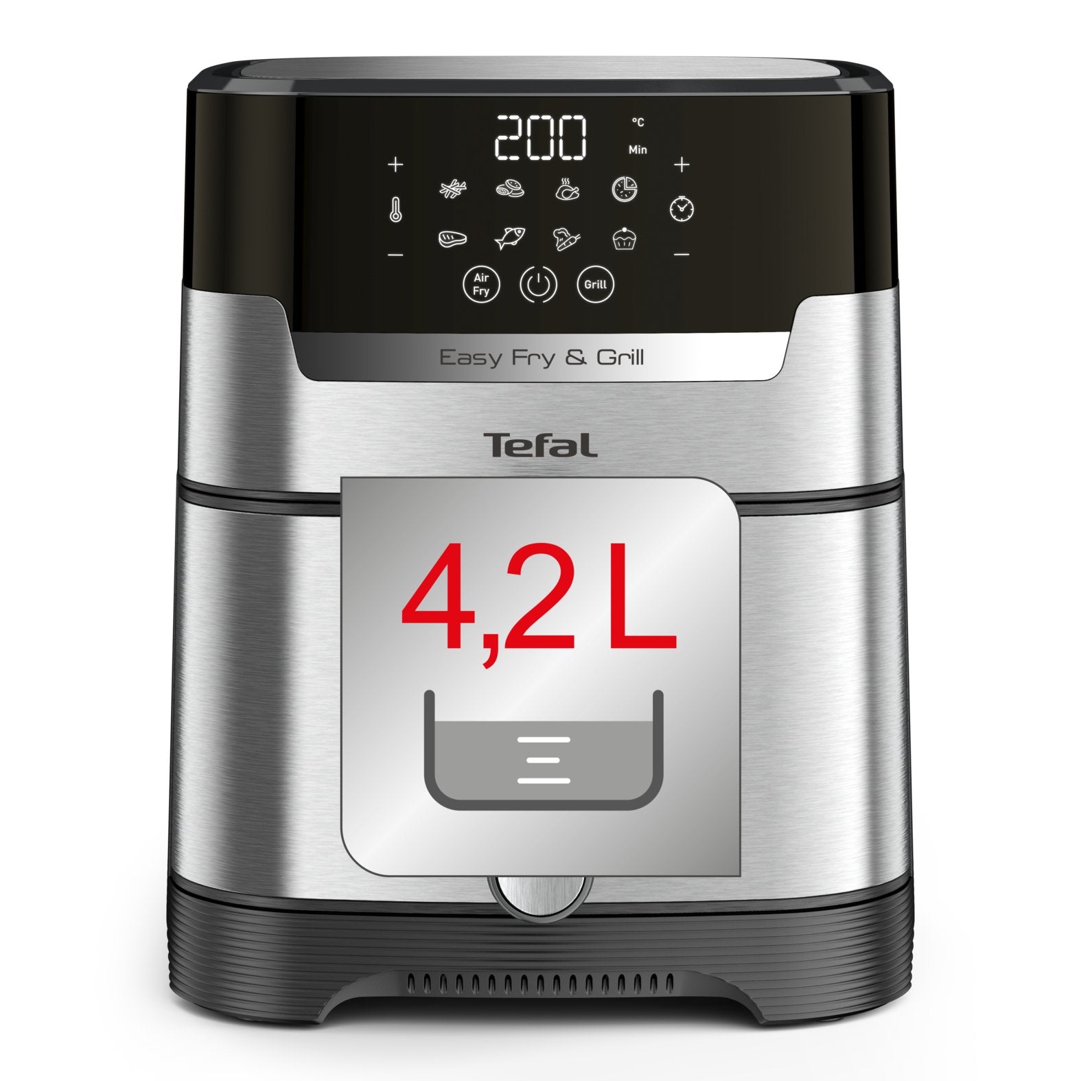 Freidora Tefal Easy Fry & Grill Ey505d15 Sencillo 4,2 L Independiente 1550 W Freidora De Aire Caliente Acero Inoxidable Acero Fino/Negro, Freidora De Aire Caliente, 4,2 L, 80 °C, 200 °C, 6 Personas(S), 60 Min