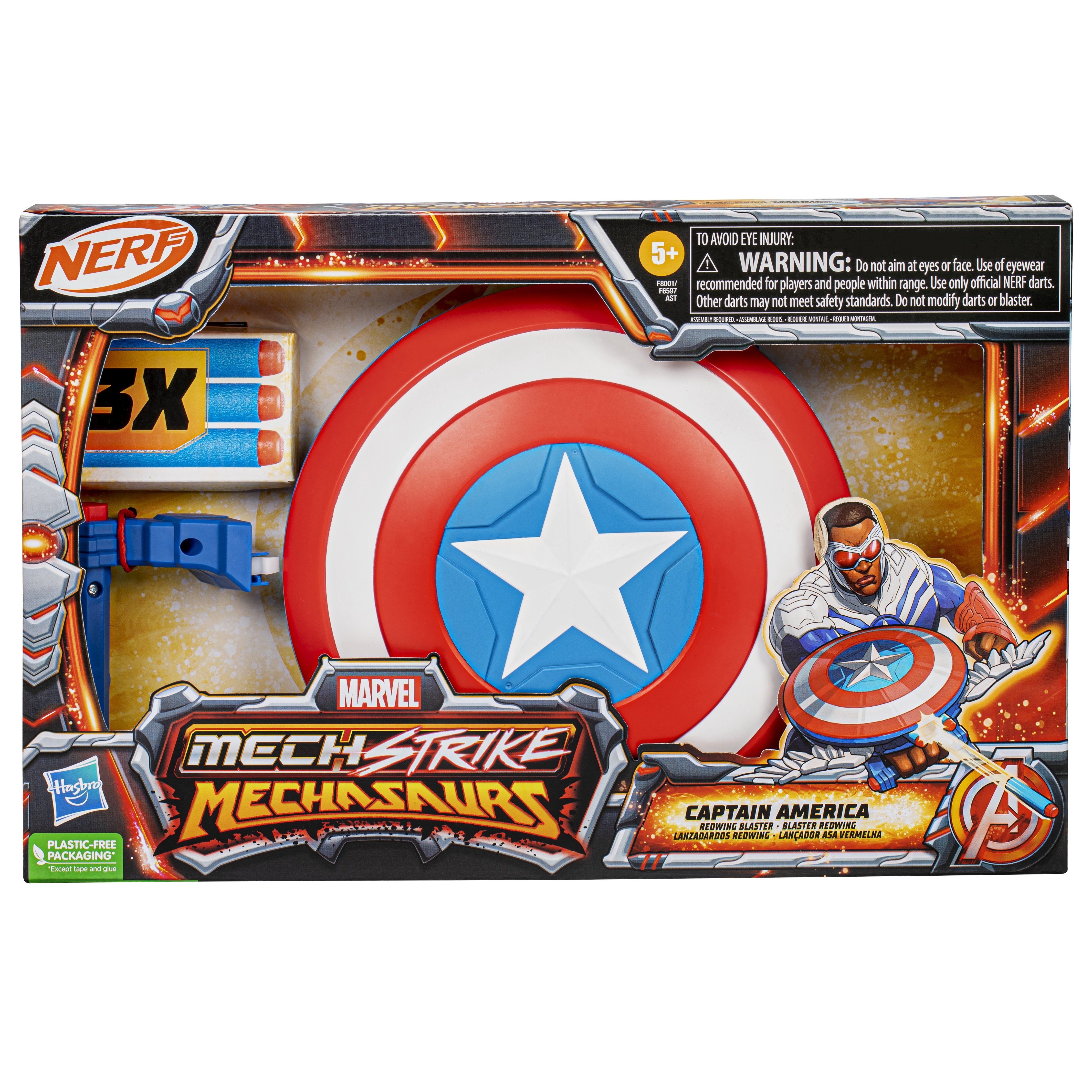 Lanzador Hasbro Nerf Marvel Mech Strike Mechasaurs Capitán América Con Redwing