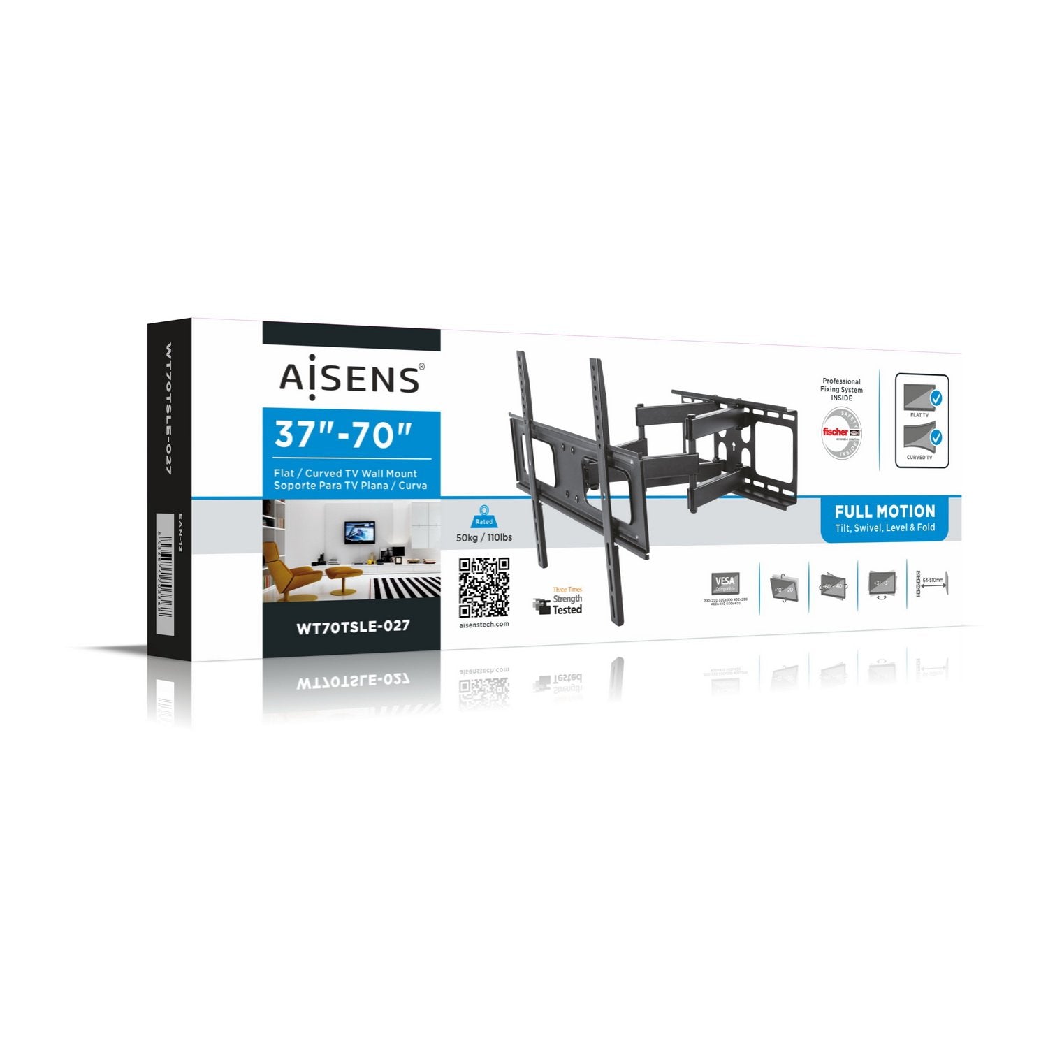 Aisens Soporte De Pared Para Pantallas 37-70'/94-177cm Hasta 50kg Giratorio / Inclinable / Nivelable Vesa Max. 600*400