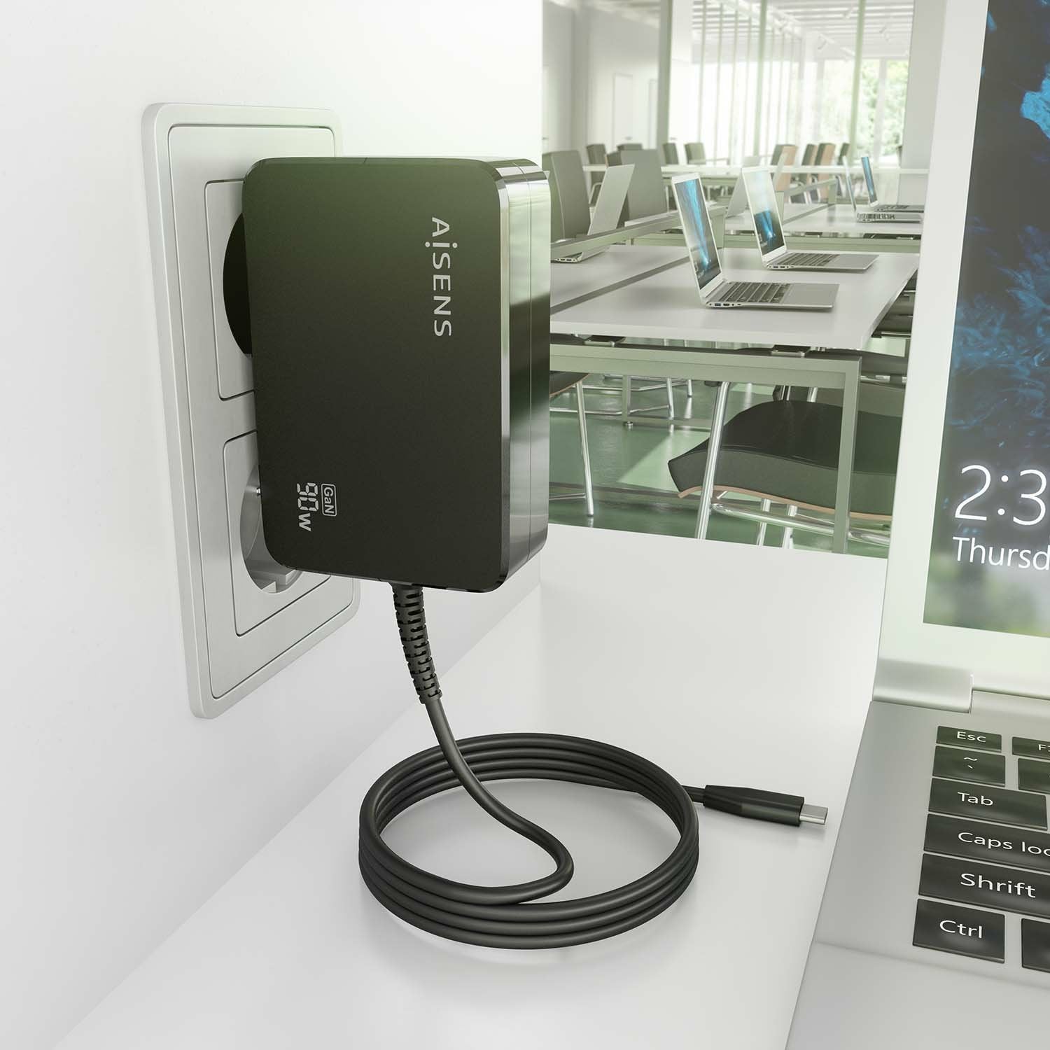 Aisens Cargador Gan 90w Pd3.0 1xusb-C 1.8m, Negro