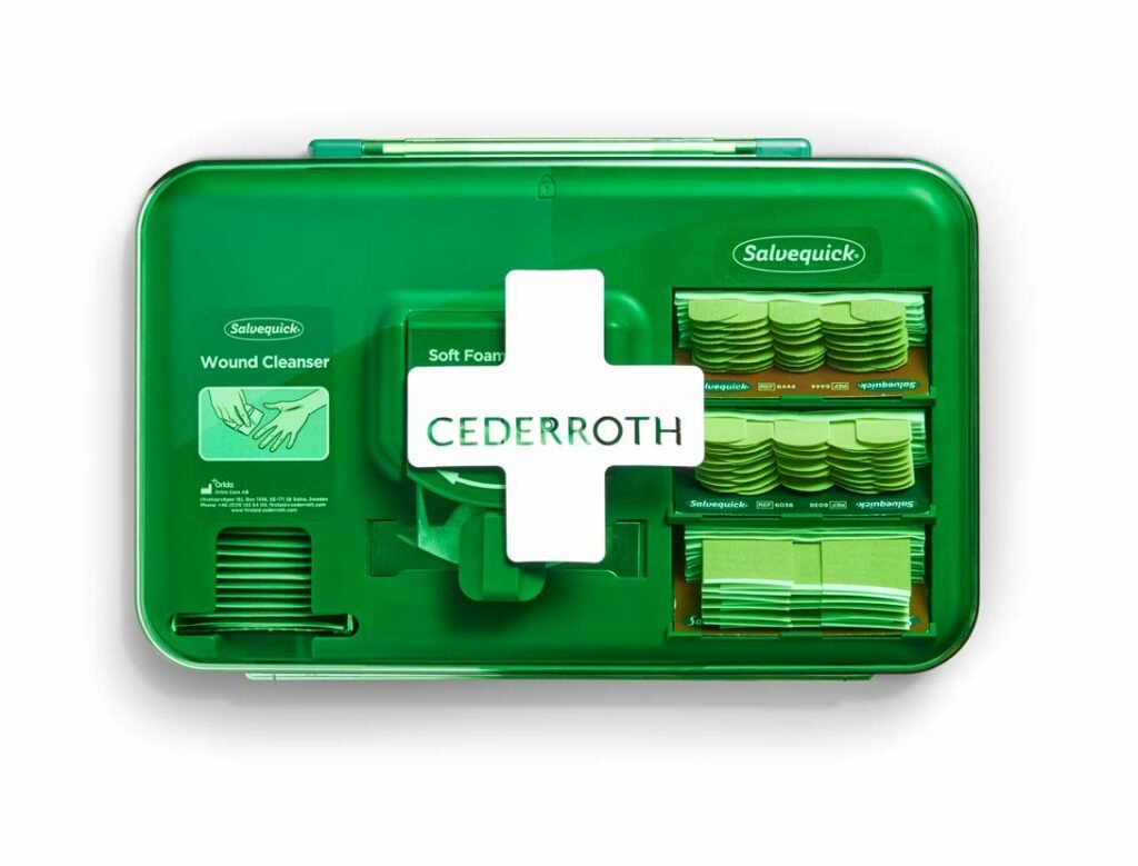 Cederroth Dispensador Para El Cuidado De Heridas - Incluye Diferentes Tamaños De Apositos Color Beige, Toallitas Para Heridas Y Venda Autoadherente
