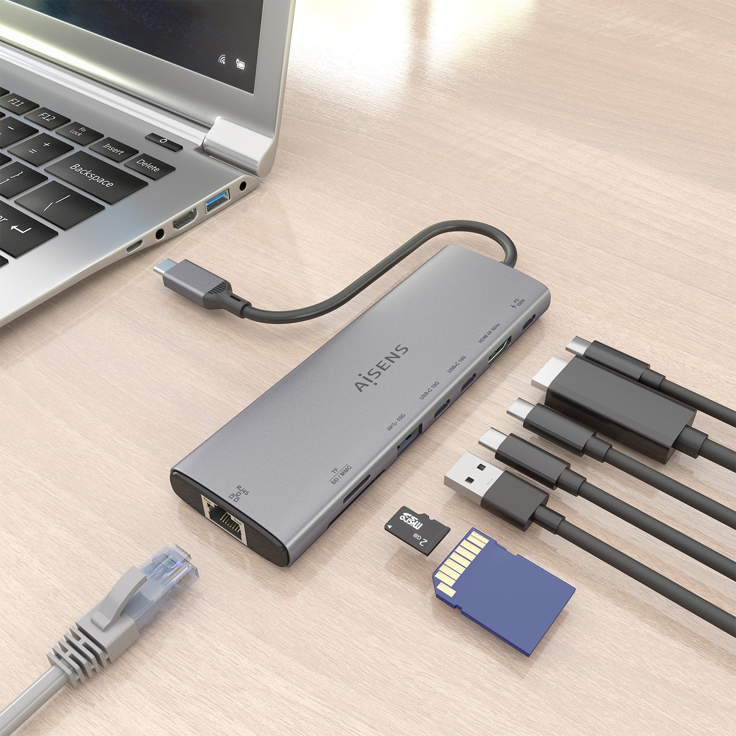 EAN 8435739903612 - AISENS ASUC-8P033-GR base para portátil y replicador de puertos Alámbrico USB 3.2 Gen 1 (3.1 Gen 1) Type- imagen 5