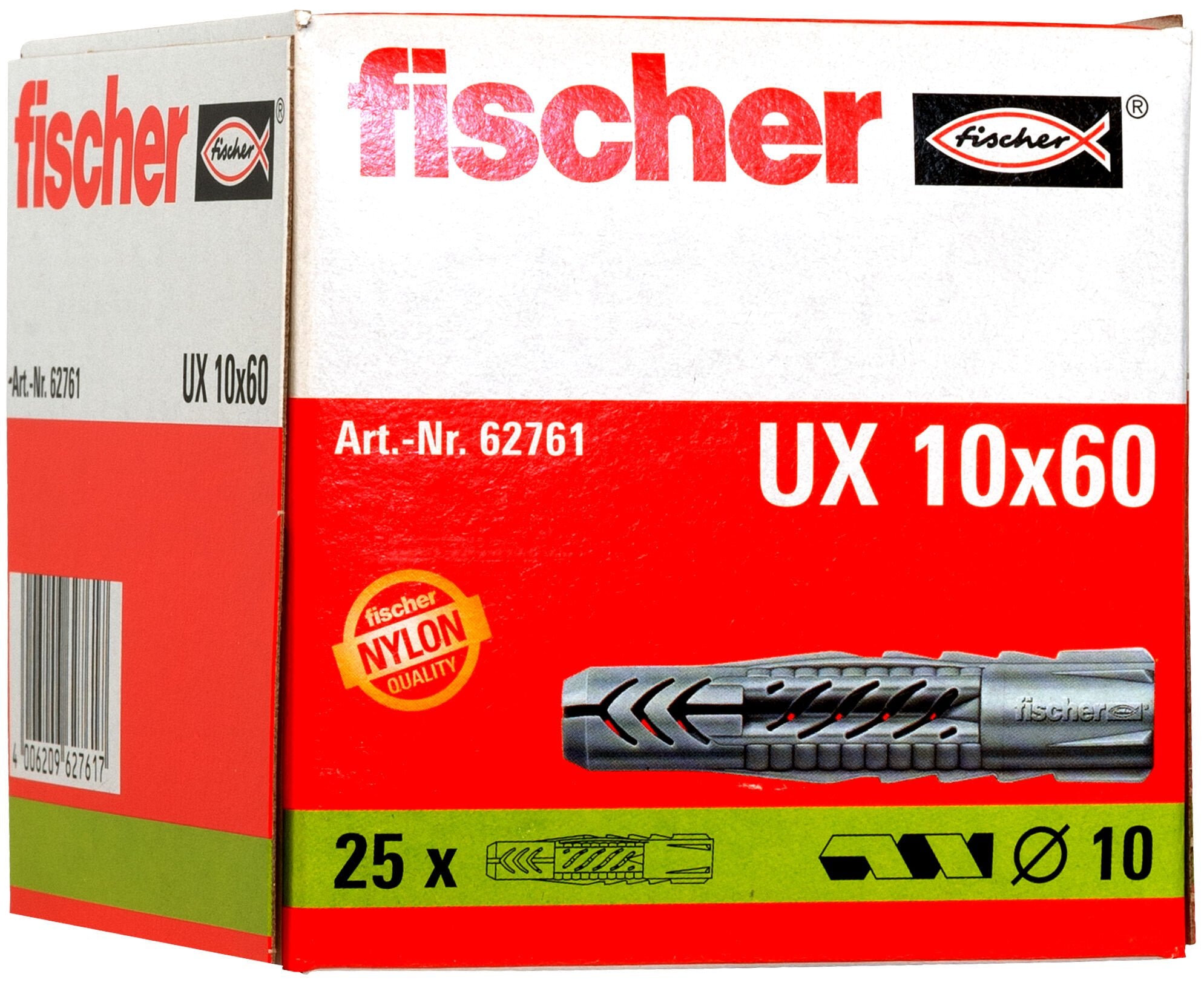 Taco Universal Fischer Ux 10x60 (Gris Claro, 25 Piezas) 62761