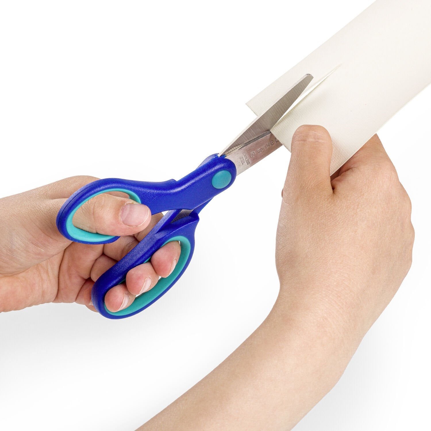 Staedtler Noris 965 Tijera Escolar De Seguridad Zurdos - Agarre Ergonomico Suave - Cuchillas Romas - Longitud 14cm