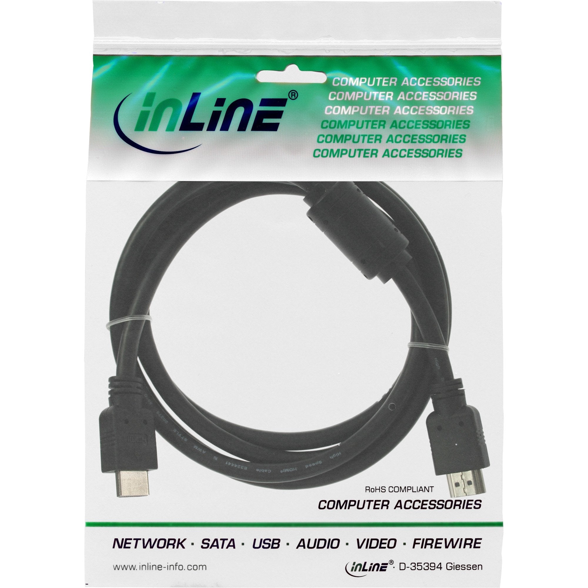 Cable Inline Hdmi Macho + Ferrita Negro 1m