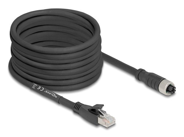 Delock M12 Cable X-Kodiert 8 Pin Buchse Zu Rj45 Stecker Cat.5e S Ftp Flexibel 10 M Schwarz