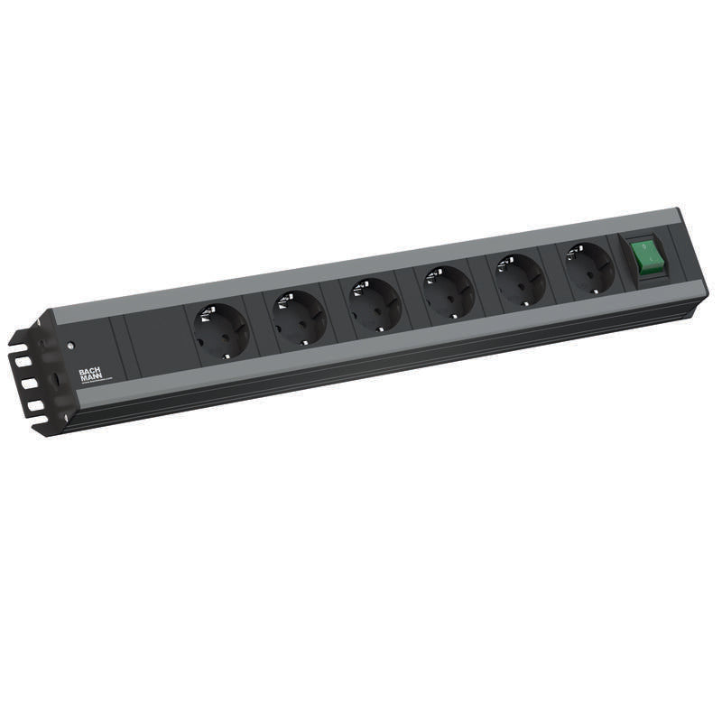 Bachmann Handwerkerleiste 6 Tomas 90°, Negro 2,0m. Con Interruptor Rechts