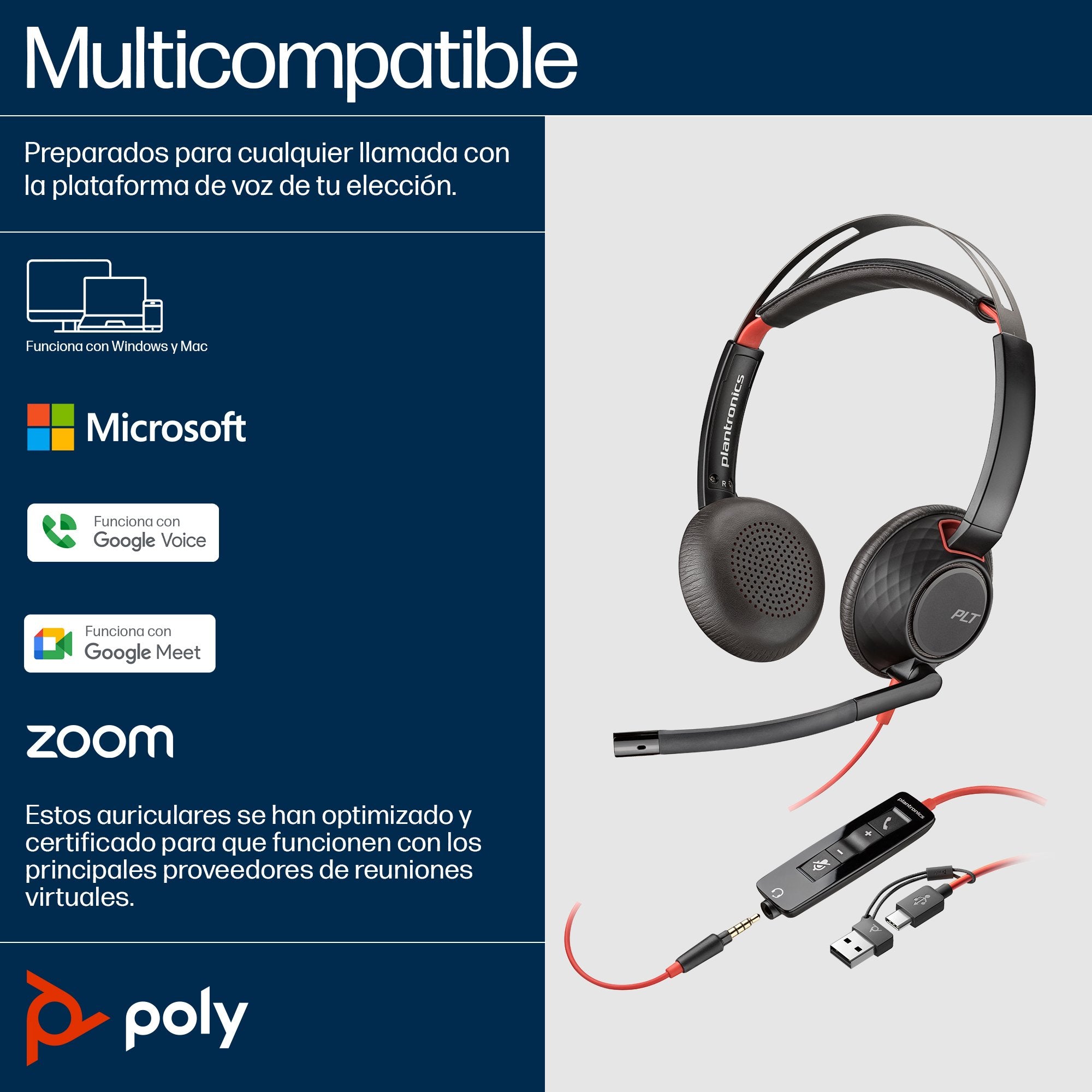 EAN 0197498433103 - HP Poly Blackwire 5220 Stereo USB-C Headset +3.5mm Plug +USB-C/A Adapter (Bulk) Alámbrico Diadema Llamada imagen 4