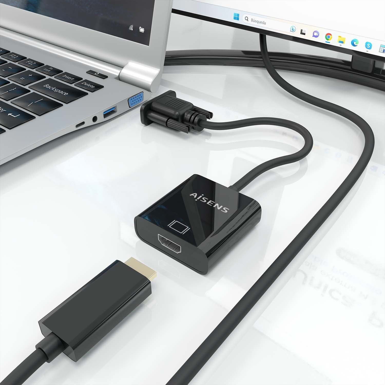 Aisens Cable Conversor Svga+Audio A Hdmi, Svga/M+Jack 3.5/H+Usb Microb/H-Hdmi A/H, Negro, 20cm