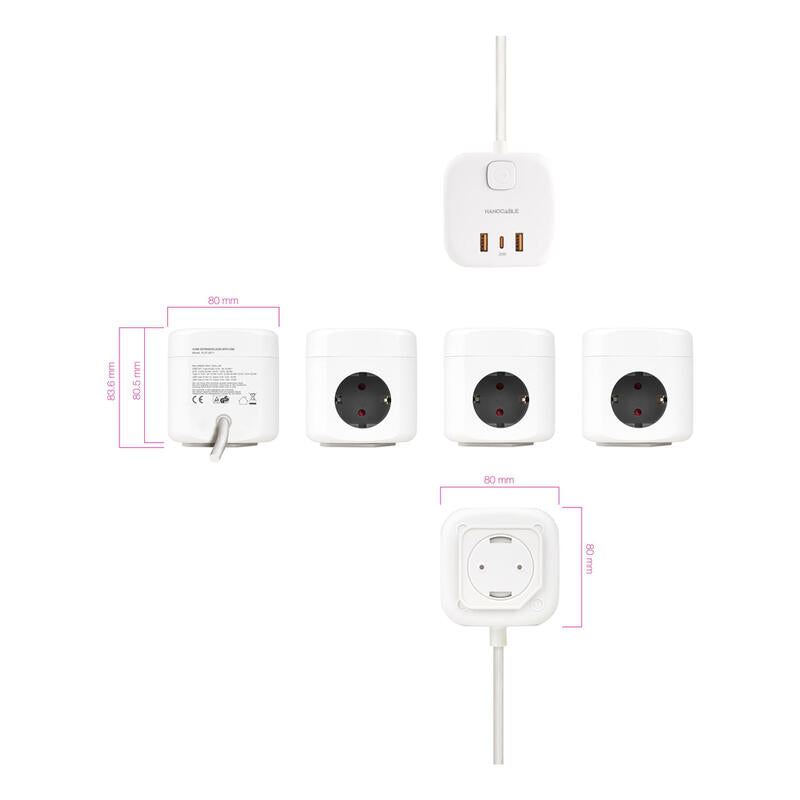 Base De Enchufe Con 3 Usb Con Interruptor, Blanco