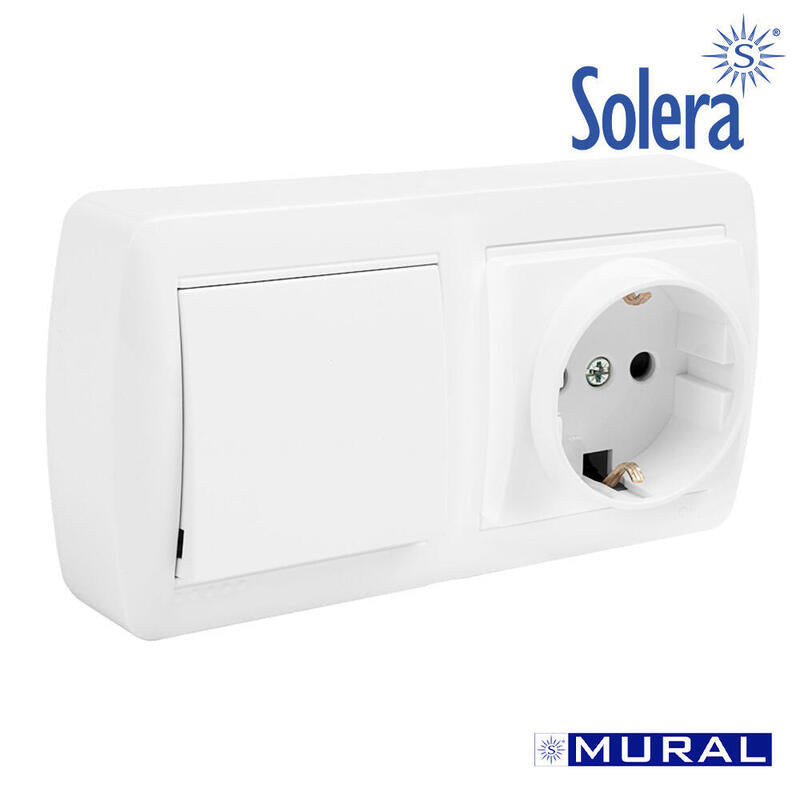 Base Doble Bipolar Con T/T Lateral + Conmutador De Cruce Y Con Obturador 148x72x28mm S. Mural Solera Mur96u