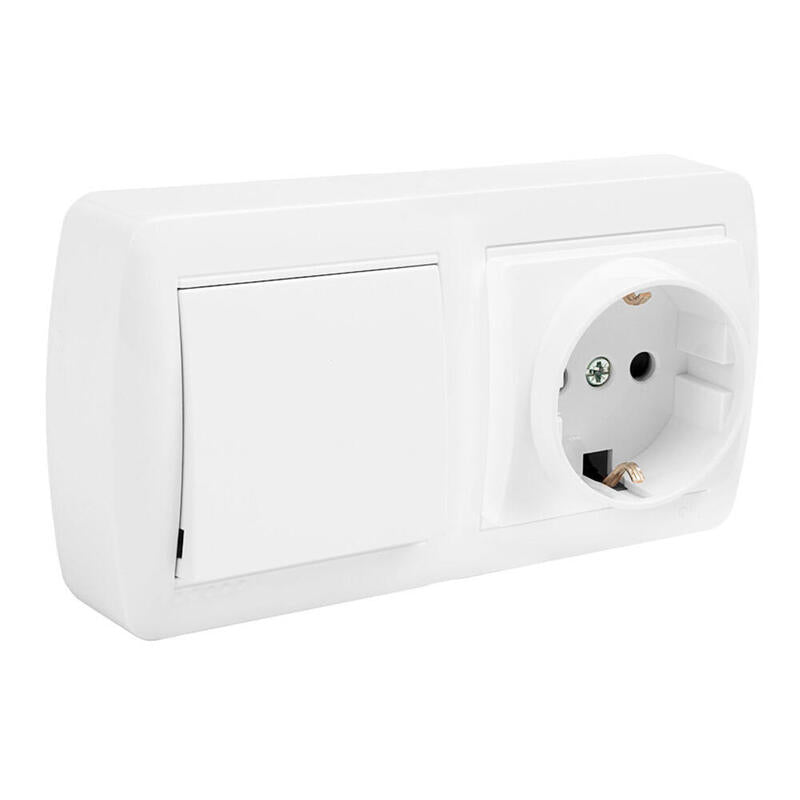 Base Fija 2p+T 16a 250v + Conmutador/Interruptor 10ax 250v 148x72x42mm Superficie Mural Solera Mur63u