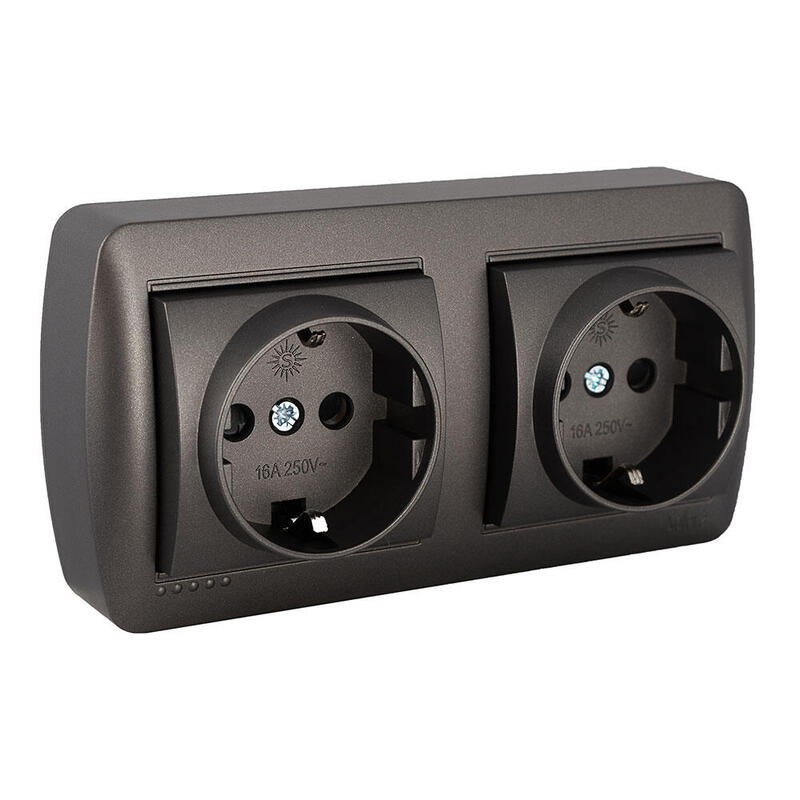 Base Fija Doble 2p+T, 16a 250v~. De Superficie. Serie Mural