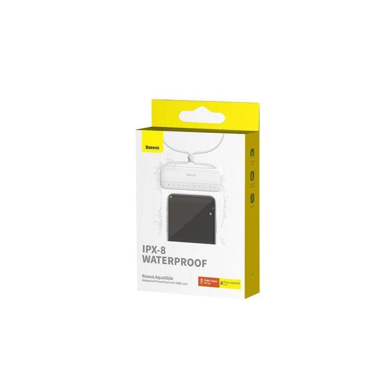 Baseus Aquaglide Universal Waterproof Case Ipx8 Up To 7.2 Inch Phone, White/ Transparent (Bs-Pc029)