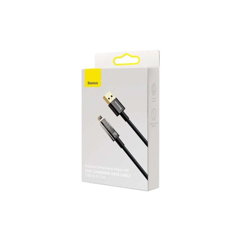 Baseus Lightning Explorer Series Auto Power-Off Fast Charging Data Cable 2.4a, 1m Black (Cats000401)