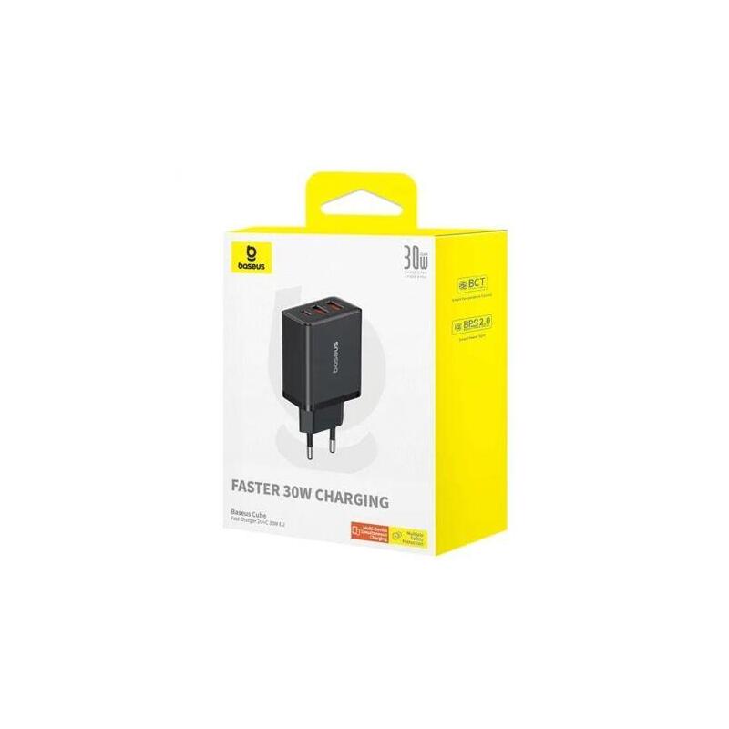 Baseus Travel Charger Cube Quick Charger C+U+U, 30w, Black Eu (P10111402113-00)