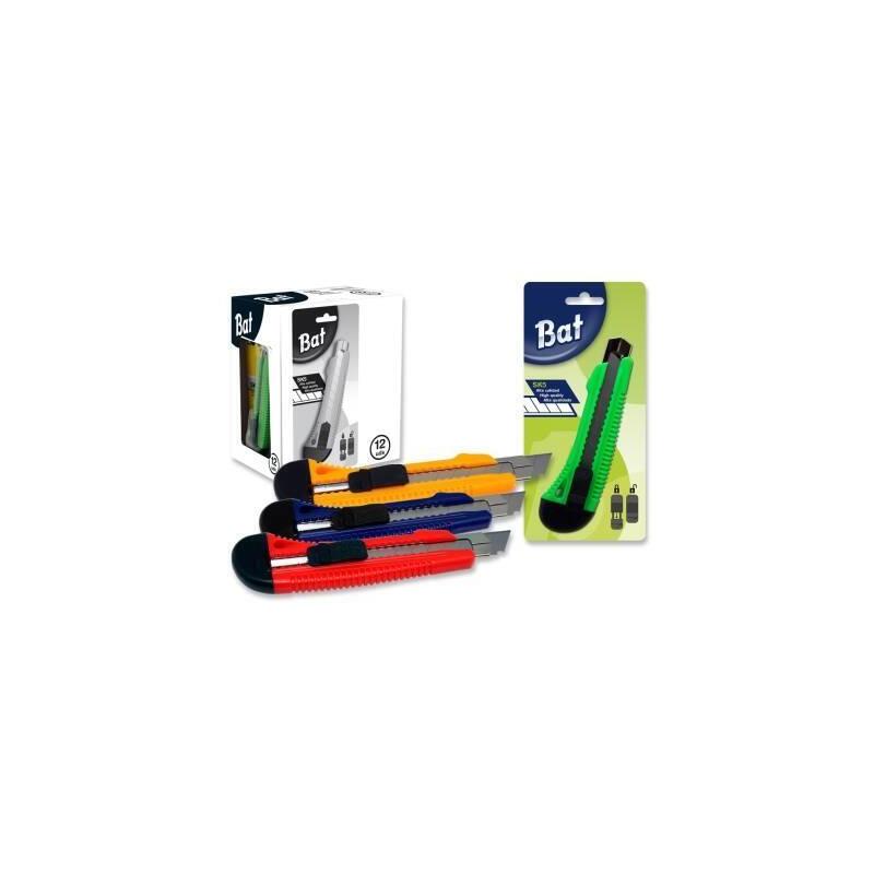 Bat Cutter Ancho / Cuchilla Fracturable De 18 Mm / Sistema Bloqueo Cuchilla Intercambiable Guia Metálica Blister Colores Surtidos