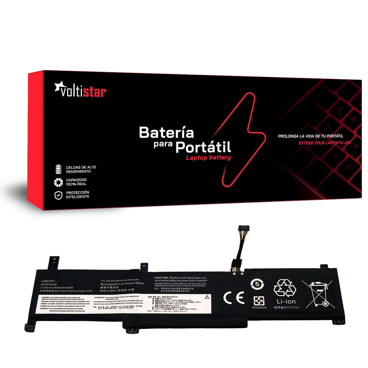 Batería Para Portátil Lenovo Ideapad 3-14Aba7-82Rm0018Tw L20C3Pf0 Type-B 11,1V 3400Mah