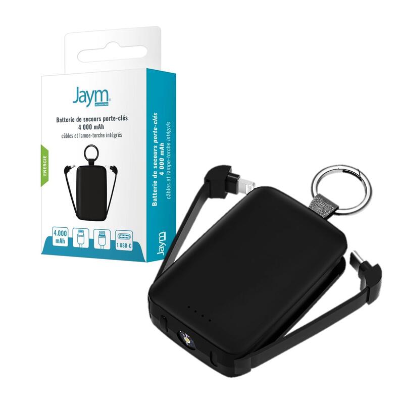 Batería De Secours Ultra Compacte 4 000 Mah Porte-Clés - Cables Usb-C Et Lightning Integrés - Lampe Torche - Negra - Jaym