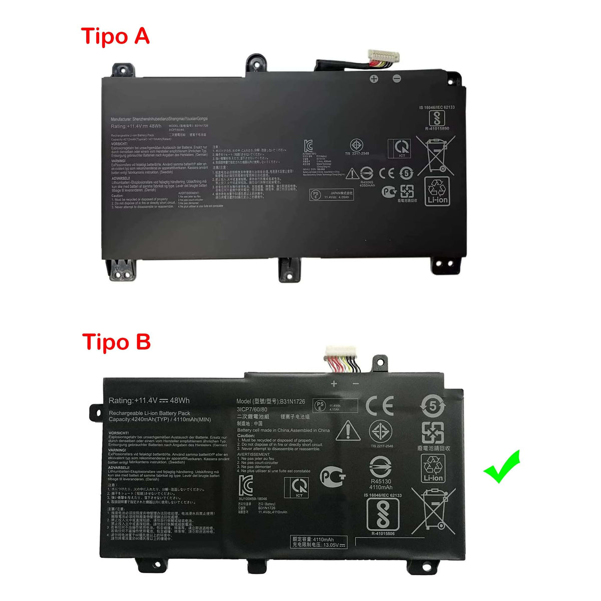 Batería Para Portátil Asus Fx504 Fx504Gd Fx505 Fx505Ge Fx80 Fx80Ge Fx80Gd B31N1726