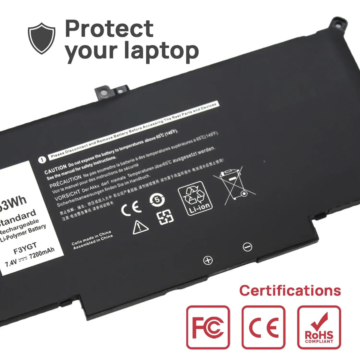 Batería Para Portátil Dell Latitude 7280 7290 7380 7390 7480 7490 F3Ygt Dm3Wc Myj96 2X39G Dwx9J 7.6V