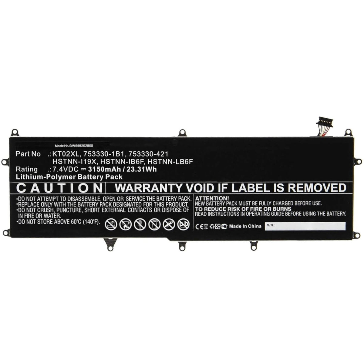 Batería Para Portátil Hp Pro X2 612 G1 Base Teclado Kt02Xl 3230Mah 7.5V