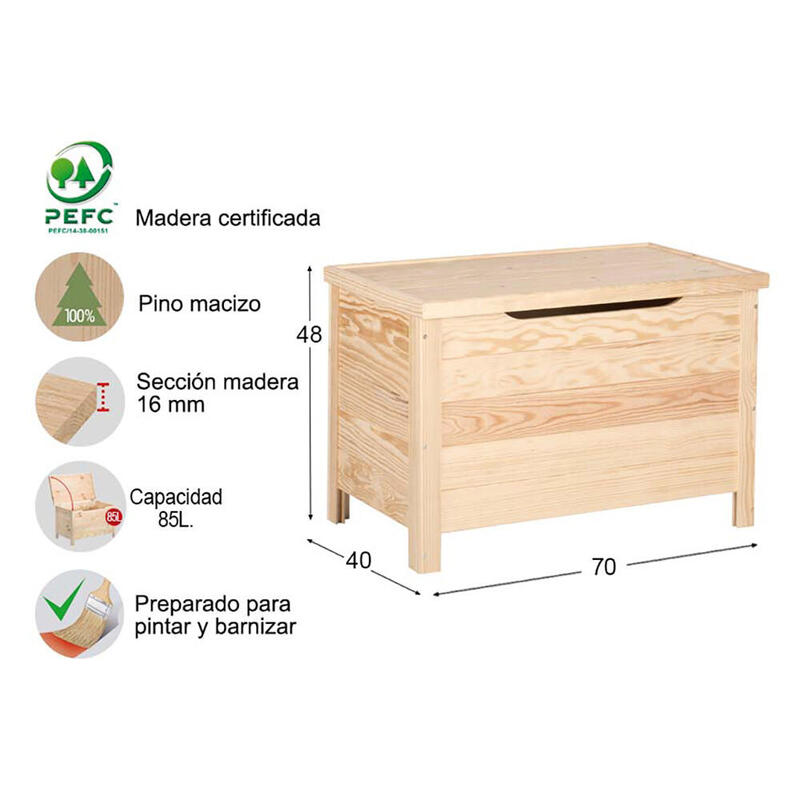Baul De Pino 70 X 48 X 40 Cm