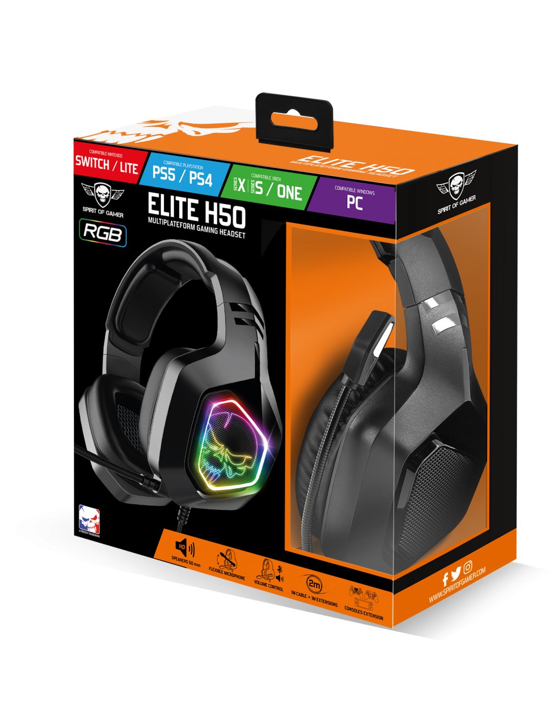 Auriculares Con Micrófono Spirit Of Gamer Elite-H50 Black Edition Drivers 40mm Conector Jack 3.5 Cable 2.1m