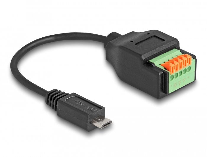 Adaptador Usb 2.0 Delock, Conector Micro-Usb > Bloque De Terminales De 5 Pines Negro, 15 Cm