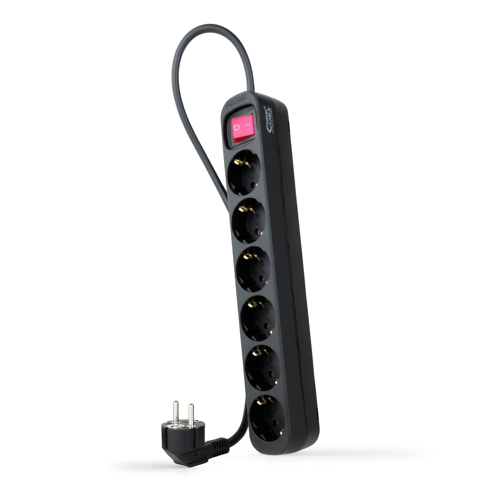 Nanocable Regleta De Proteccion Con 6 Shuckos - Cable De 1.40m - Interruptor On/Off - Negro