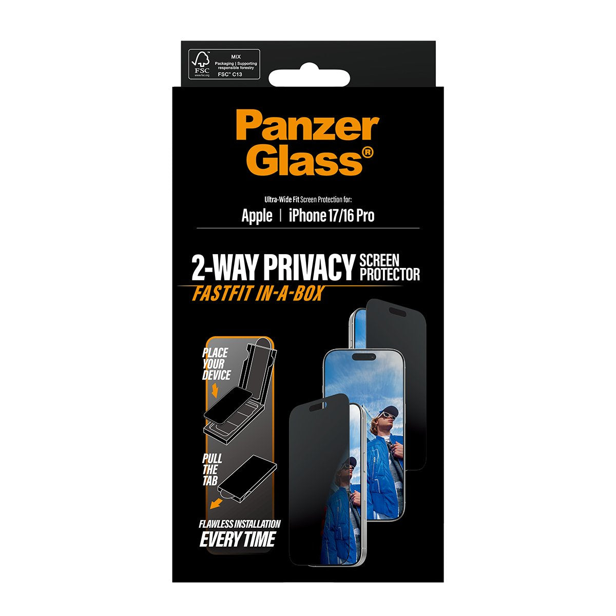 EAN 5715685030529 - PanzerGlass ® Privacy Screen Protector w. Black Frame iPhone 17 | iPhone 16 Pro | Ultra-Wide Fit w. Fastf imagen 3
