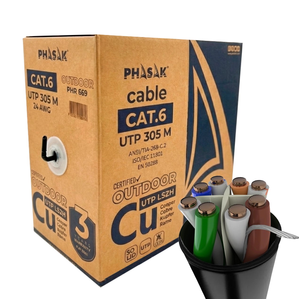 EAN 5605922001279 - Phasak BOBINA DE CABLE RJ45 UTP PHR 669 CAT.6/ 305M/ GRIS cable de red Gris claro Cat6 S/FTP (S-STP) imagen 1