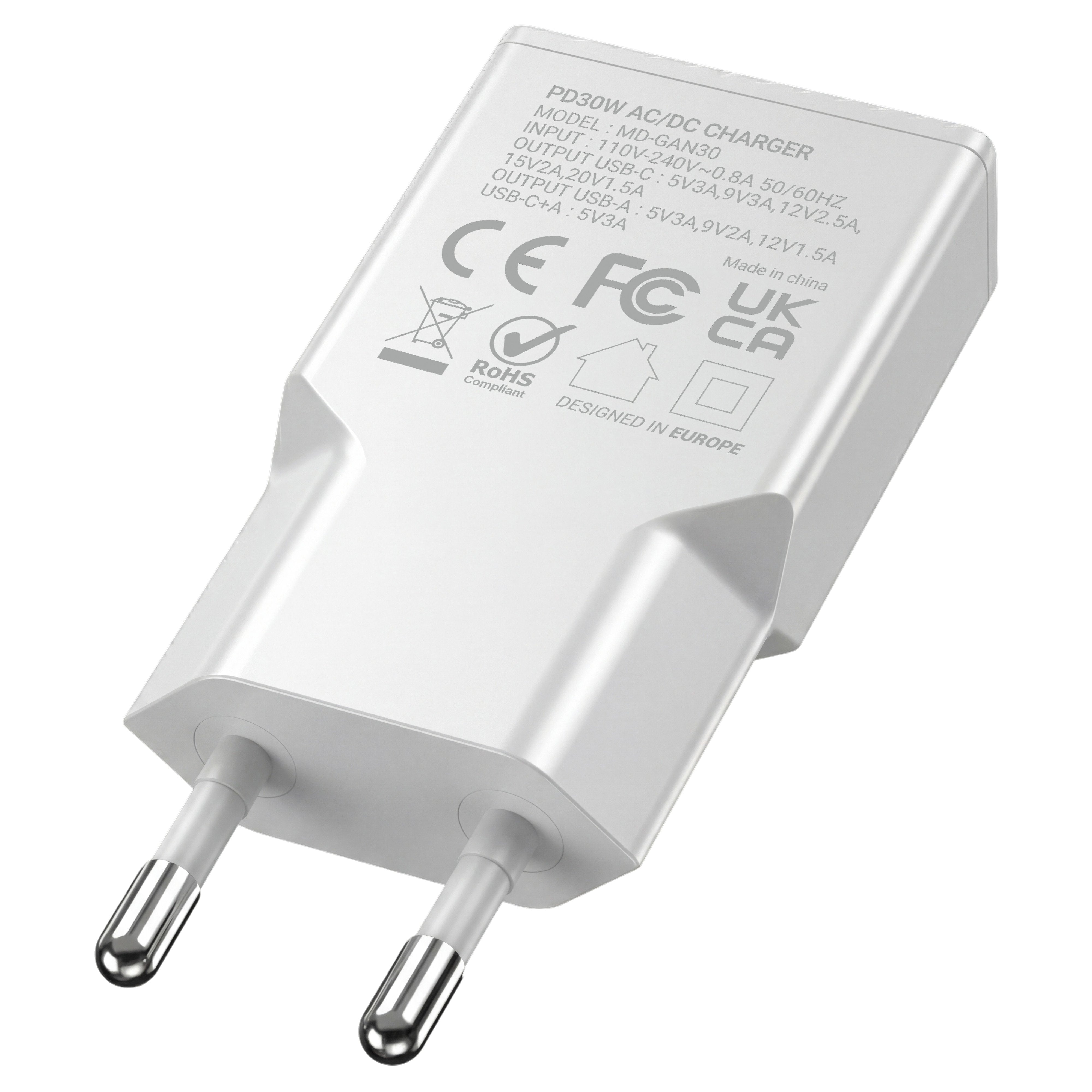 Cargador Usb Gan Mars Gaming Md-Gan30w 30w 1xusb-C 1xusb-A Pd Color Blanco