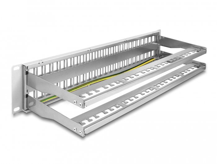 Delock Patch Panel Keystone De 19" De 48 Puertos Con Alivio De Tensión 2u Gris