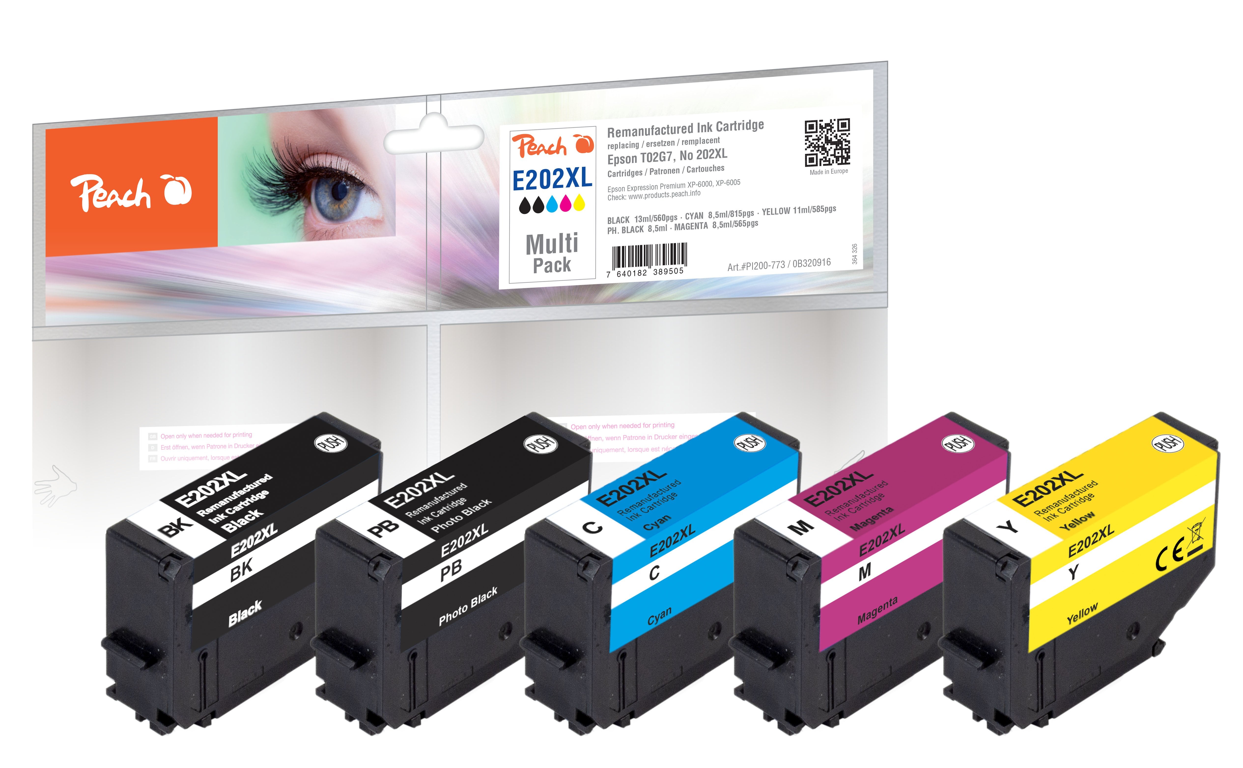 Tinta Peach Pi200-773  5 Pieza(S) Compatible Epson (Xl) Negro, Cian, Magenta, Foto Negro, Amarillo Alto Rendimiento (Xl), 13 Ml, 8,5 Ml, 560 Páginas, 5 Pieza(S), Multipack