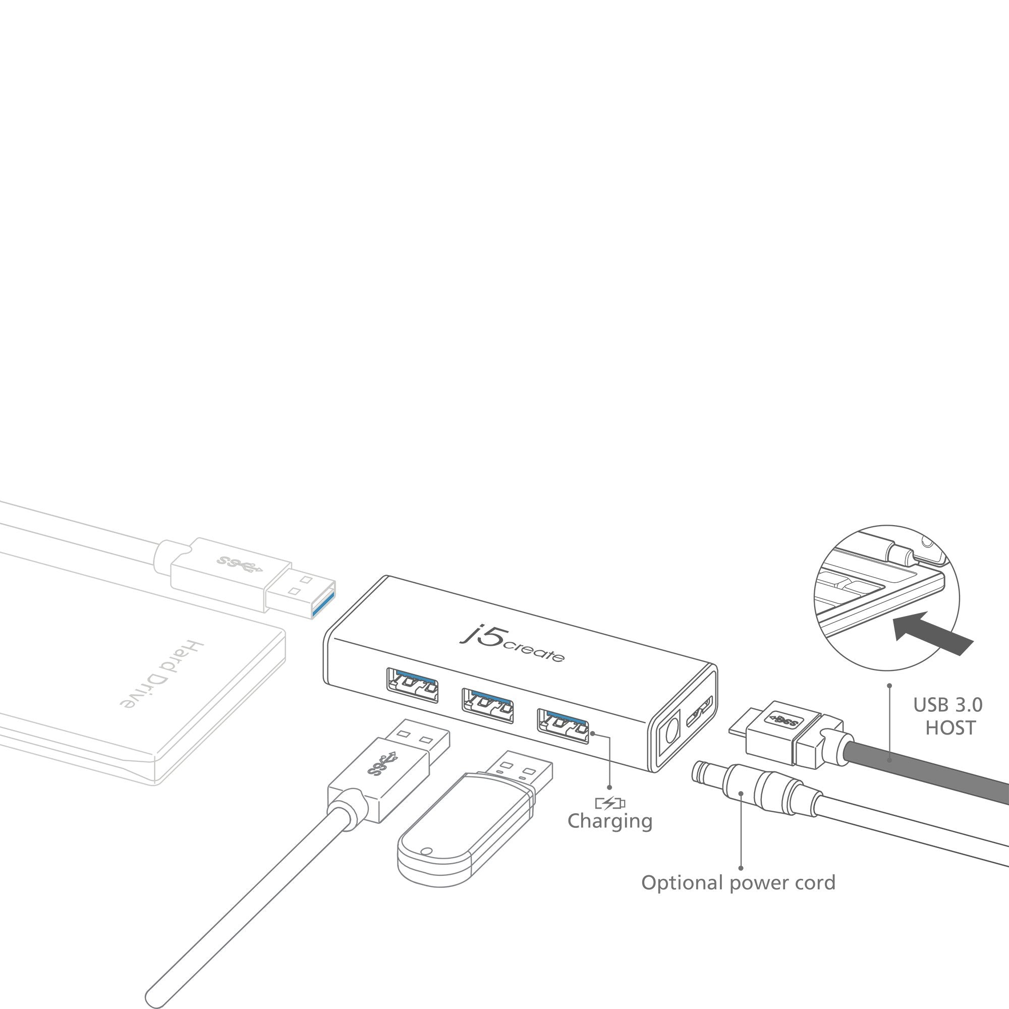J5create Juh340 Mini Hub Usb 3.0 4 Puertos J5 Create Juh340, Usb 3.0 (3.1 Gen 1) Micro-B, Usb 3.0 (3.1 Gen 1) Type-A, 5000 Mbit/S, Negro, Aluminio, 0,6 M