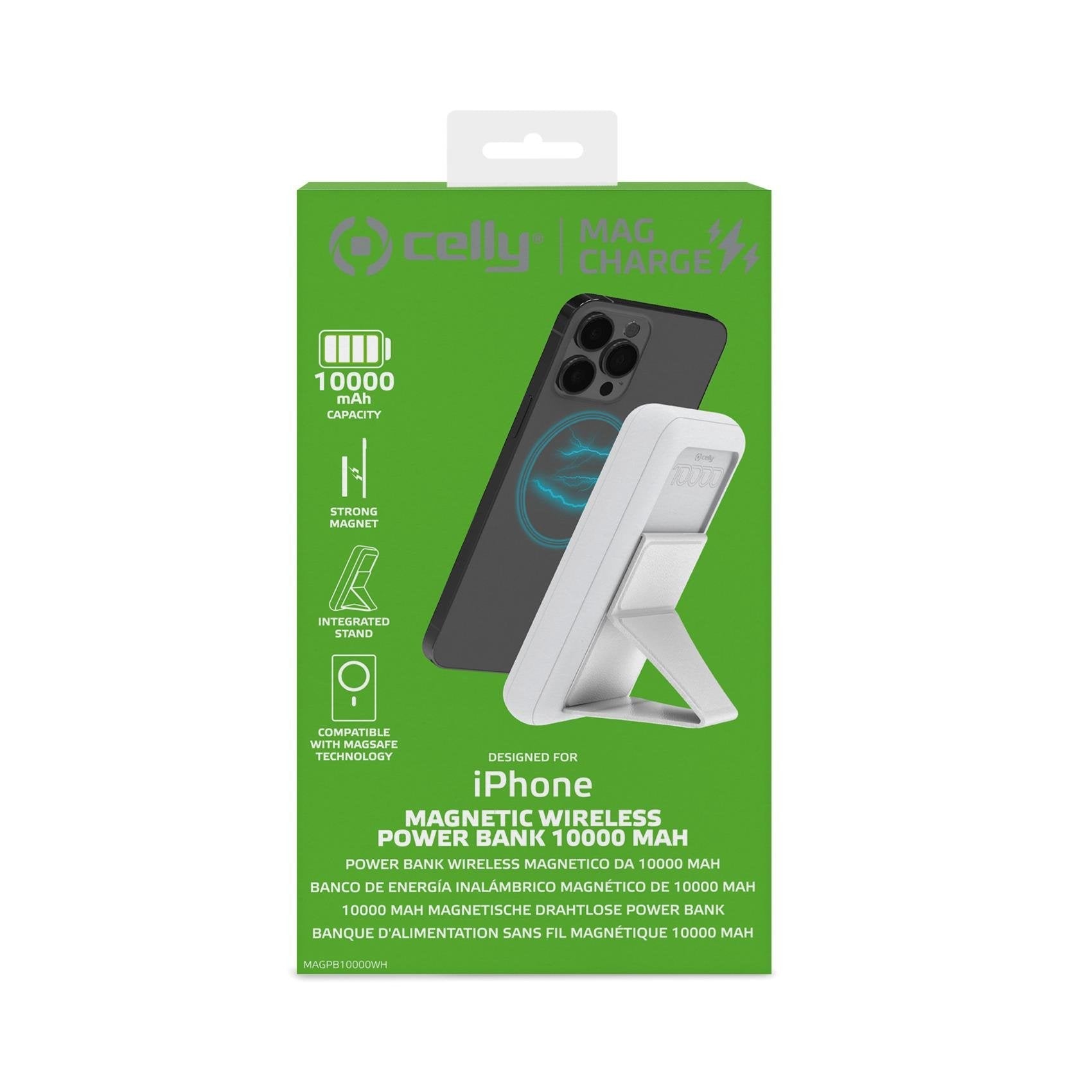 Power Bank Celly Magpb10000wh Batería Externa 10000 Mah Cargador Inalámbrico Blanco