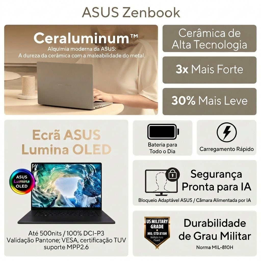 Portátil Asus Zenbook S14 Oled Ux5406sa-U72bohdbb2 Intel Core Ultra 7 258v/32gb/1tb Ssd/14" Tátil (Pt)