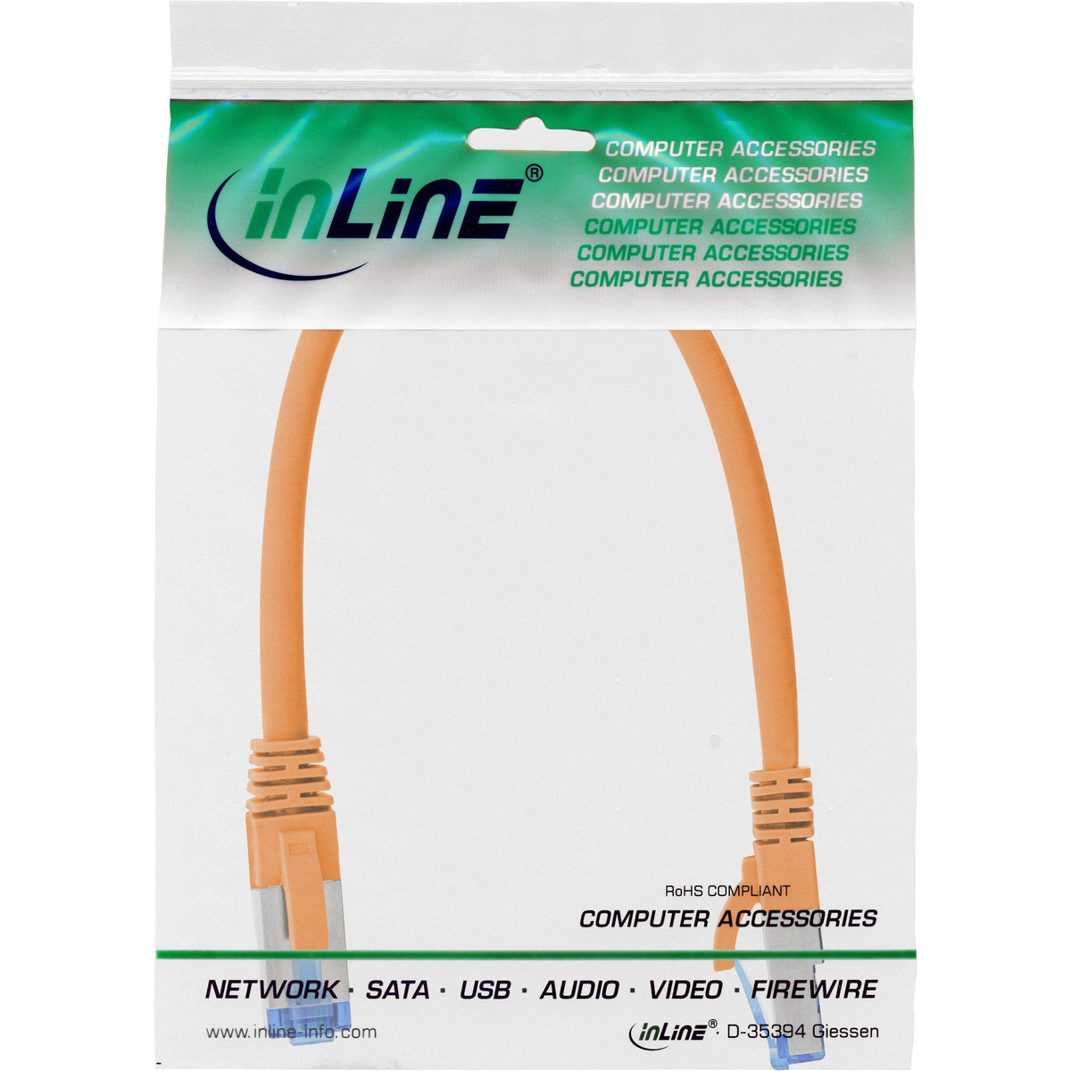 Inline® Cable De Red S/Ftp Pimf Cat.6a Halogen Free 500mhz Naranja 0.3m