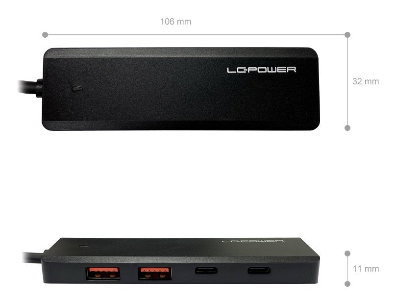 Lc-Power Lc-Hub-U3-4-C 2xusba 1xusb-C Black Retail