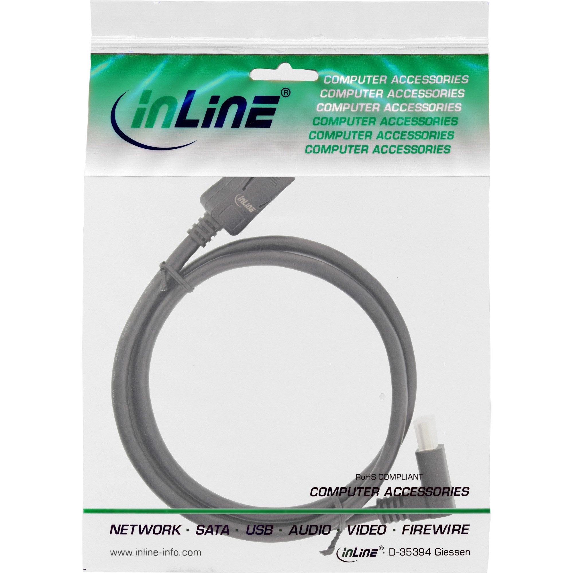 Cable Inline Displayport 1.4, 8k4k, En Ángulo Hacia Arriba, Negro/Dorado, 1 M