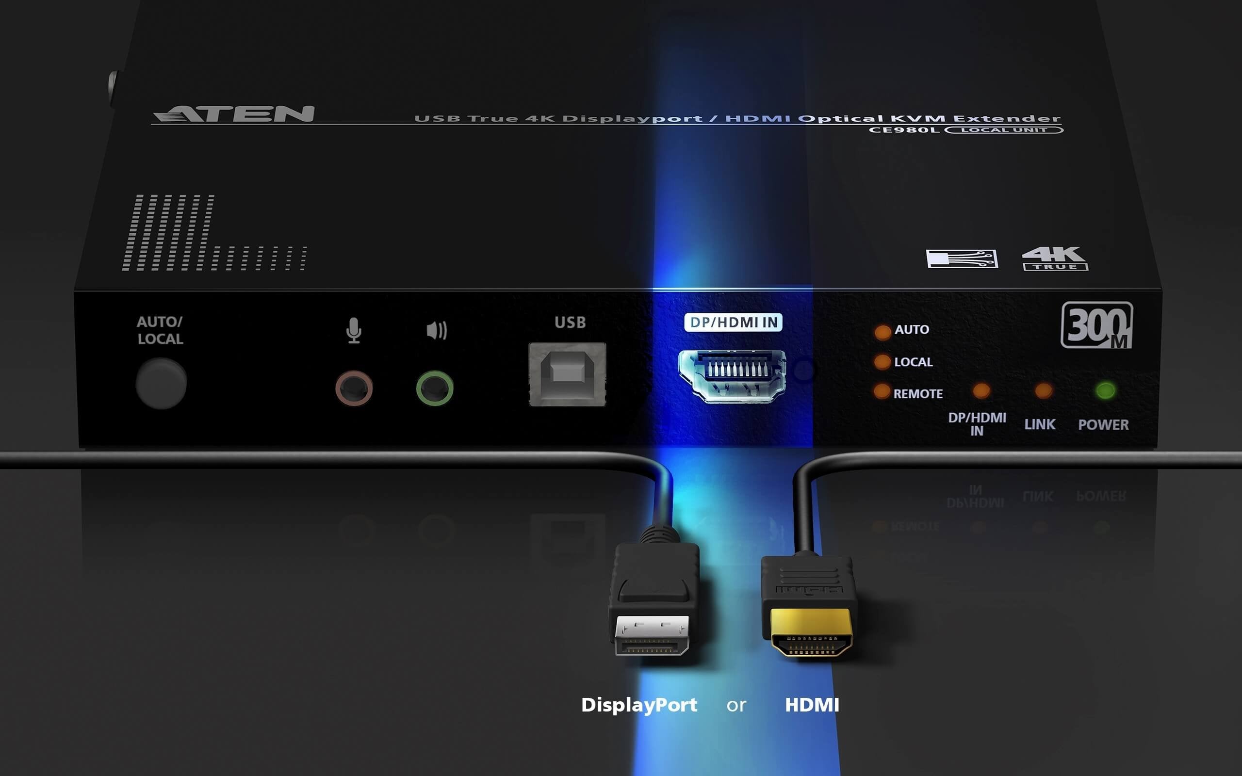 Usb True 4k Displayport/Hdmi  Optical Kvm Extender (True 4k
