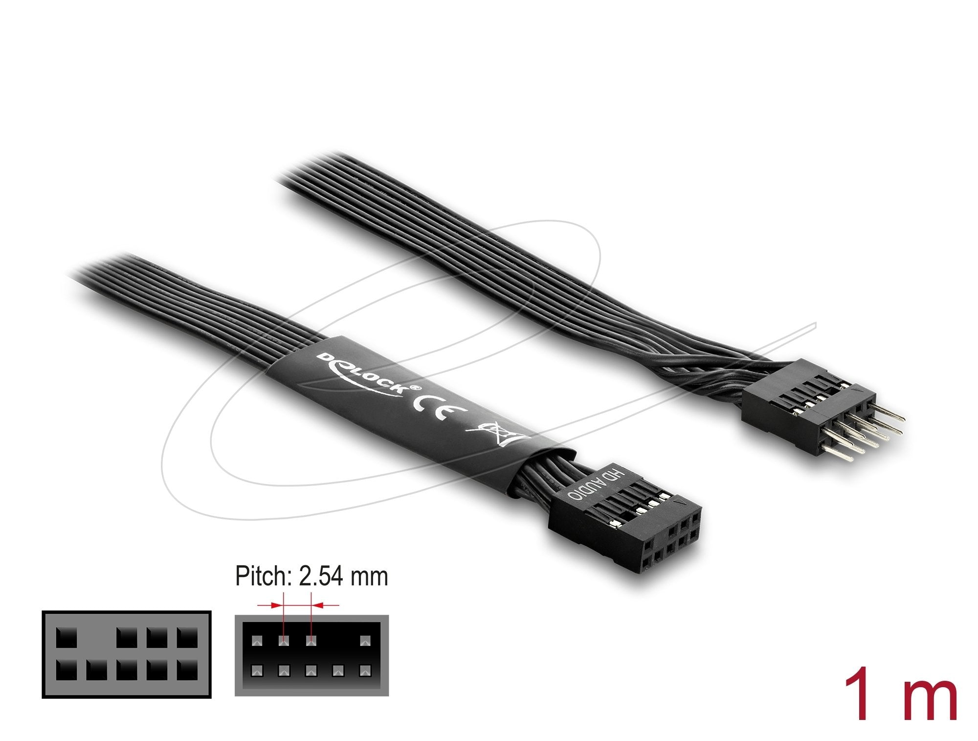 Delock Hd Audio Flachbandcable Mainboard Verlängerungscable 9 Pin Pfostenstecker Zu Pfostenbuchse 1 M Schwarz
