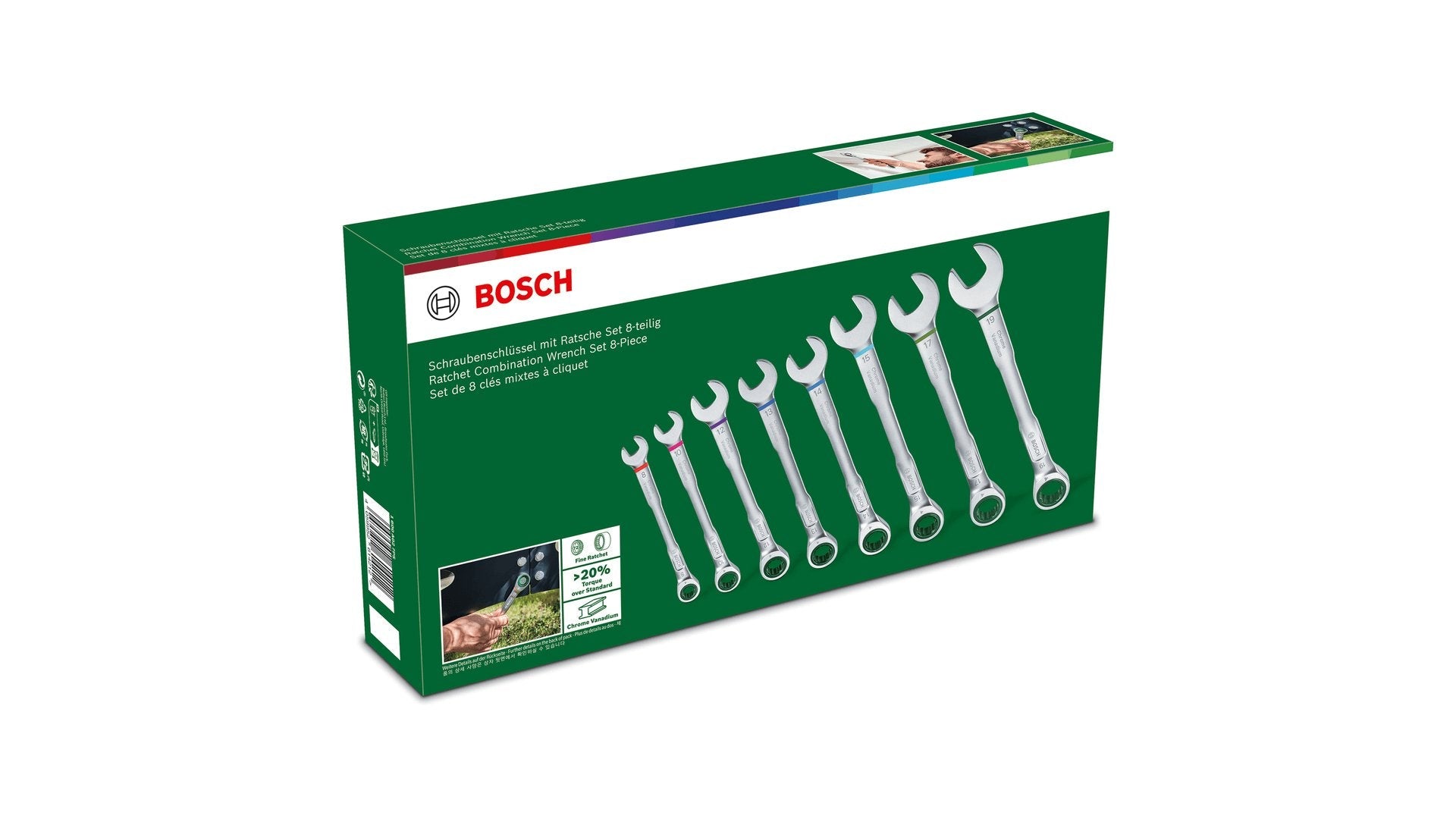 Bosch Powertools Schraubenschlüssel Mit Ratsche Set, 8-Piezas (Verde/Negro) 1600a027ps